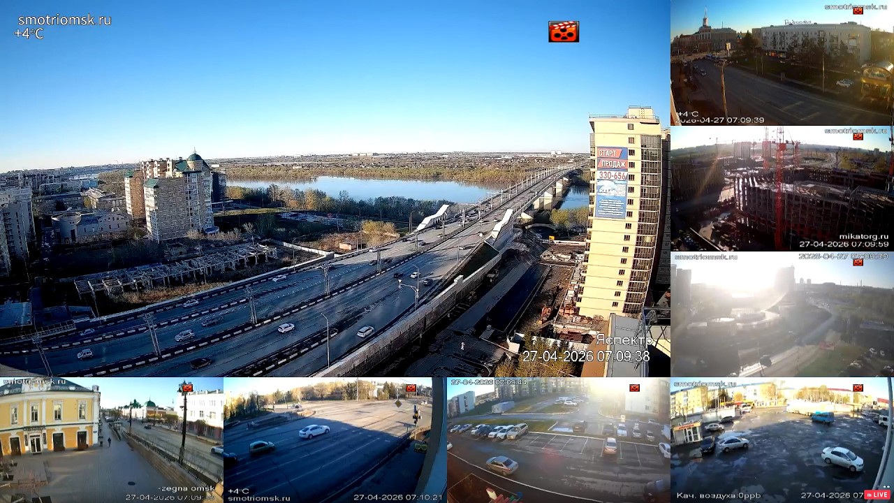 Панорама Омска: мост через Иртыш и городская застройка